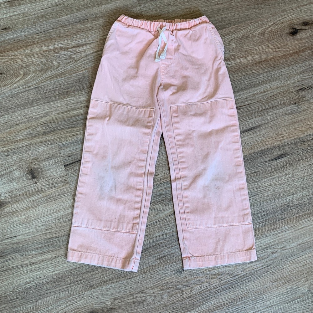 Hey Gang Kids Pink Herringbone Double Knee Utility Pants Size 8/9 Made in USA